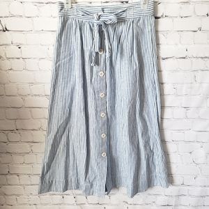 Madewell Tie Palisade Button-Front Midi Skirt in Pilar Stripe size 00